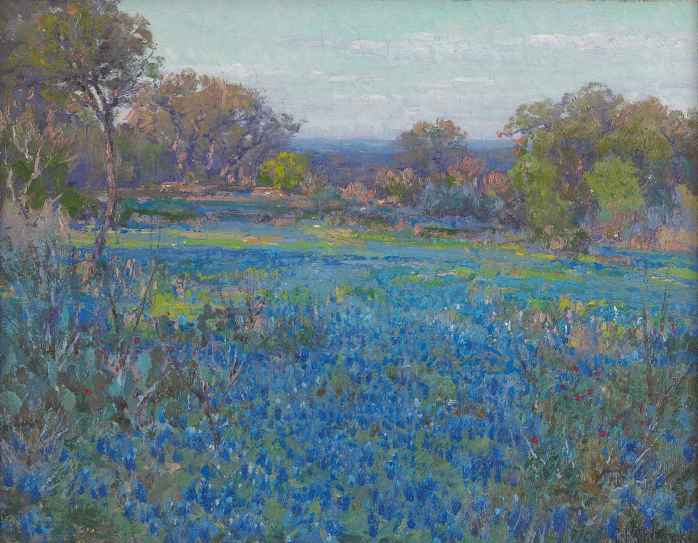 A Field of Blue Bonnets, Late Afternoon Sunlight - by Julian Onderdonk