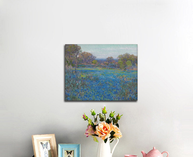 A Field of Blue Bonnets, Late Afternoon Sunlight - by Julian Onderdonk