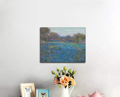 A Field of Blue Bonnets, Late Afternoon Sunlight - by Julian Onderdonk