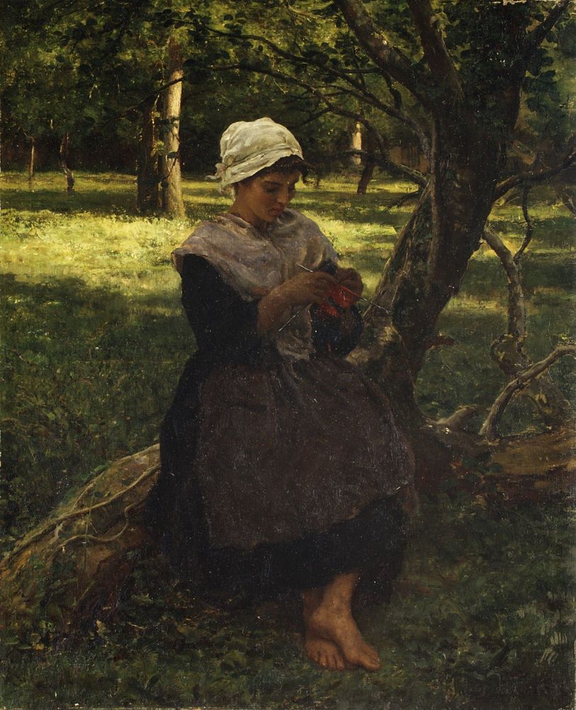 A Peasant Girl Knitting - by Jules Breton