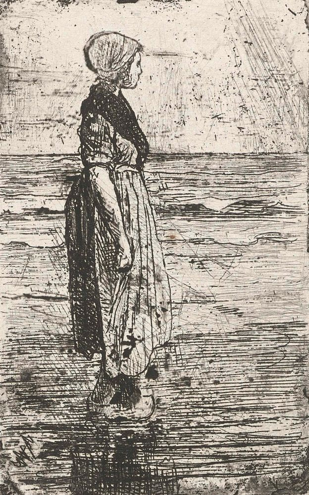 Staande vrouw op het strand - by Jozef Israëls