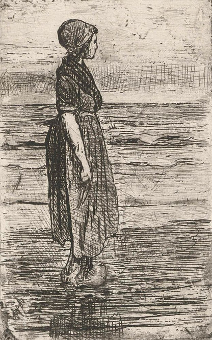 Staande vrouw op het strand - by Jozef Israëls