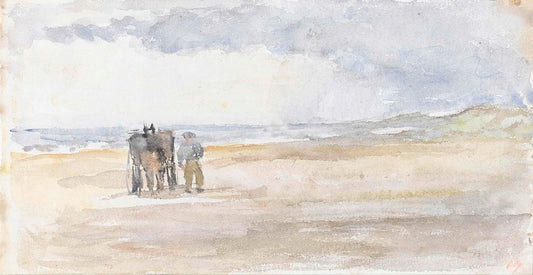 Man met paard en wagen op het strand - by Jozef Israëls