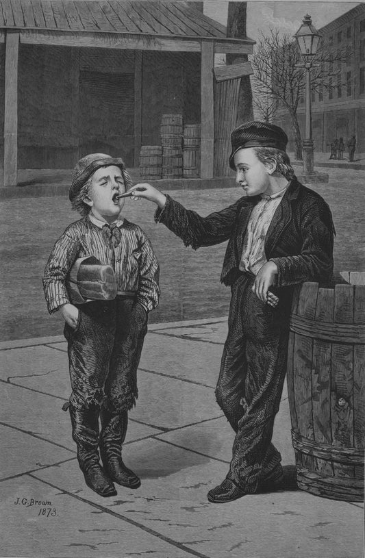 Open Your Mouth and Shut Your Eyes (Harper's Weekly) - by John George Brown