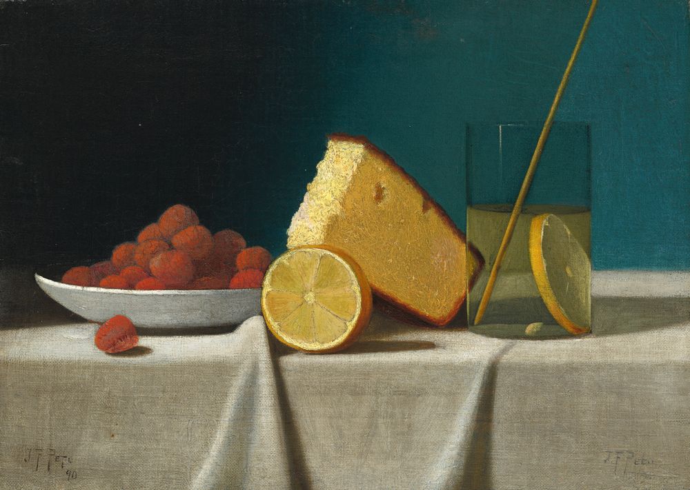 Still Life with Cake, Lemon, Strawberries, and Glass - by John F. Peto