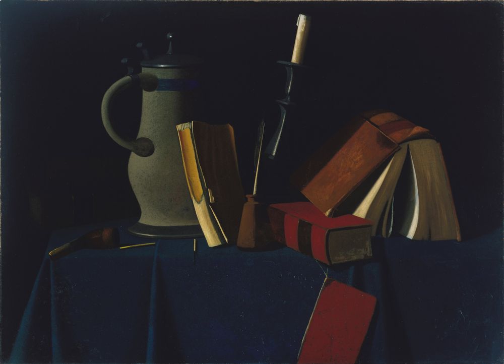 Still Life with Pitcher, Candle, and Books - by John F. Peto