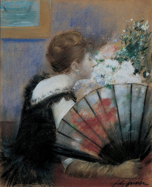 Woman Breathing in Flowers - by Jean-Louis Forain