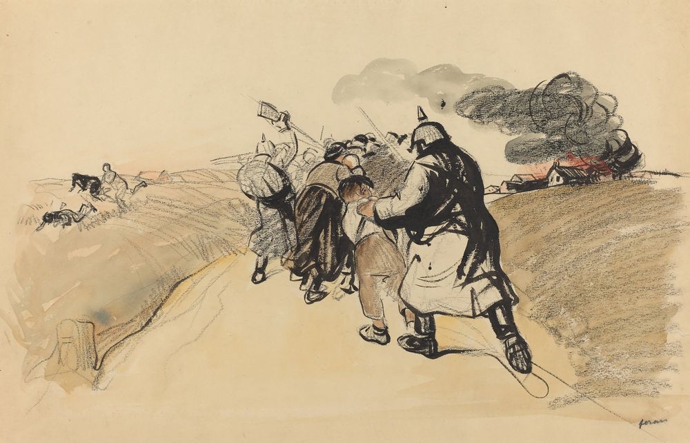 German Raid on a Village - by Jean-Louis Forain