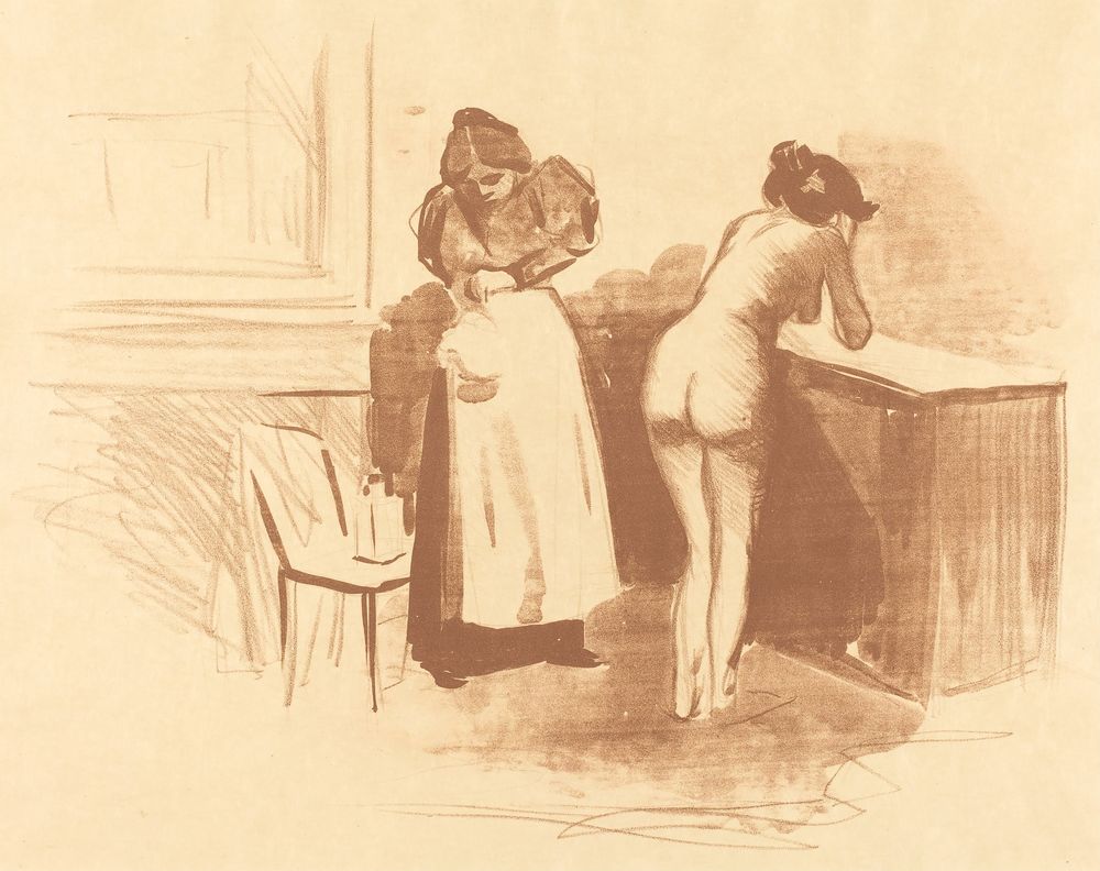 The Massage with Coarse Hair Glove - by Jean-Louis Forain