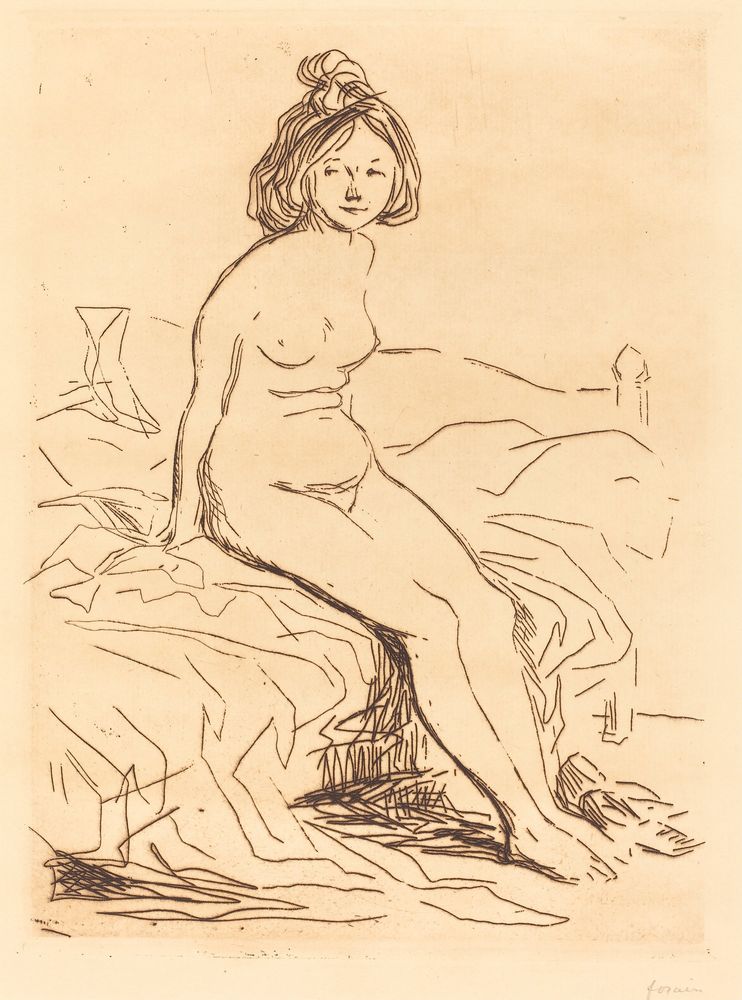 Nude Woman, Seated on Her Bed, Front View - by Jean-Louis Forain