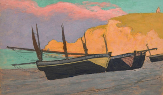 Boats in Étretat - by Jean-Francis Auburtin