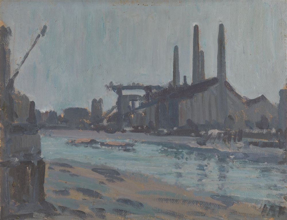 Landscape with Industrial Buildings by a River - by Hercules Brabazon Brabazon