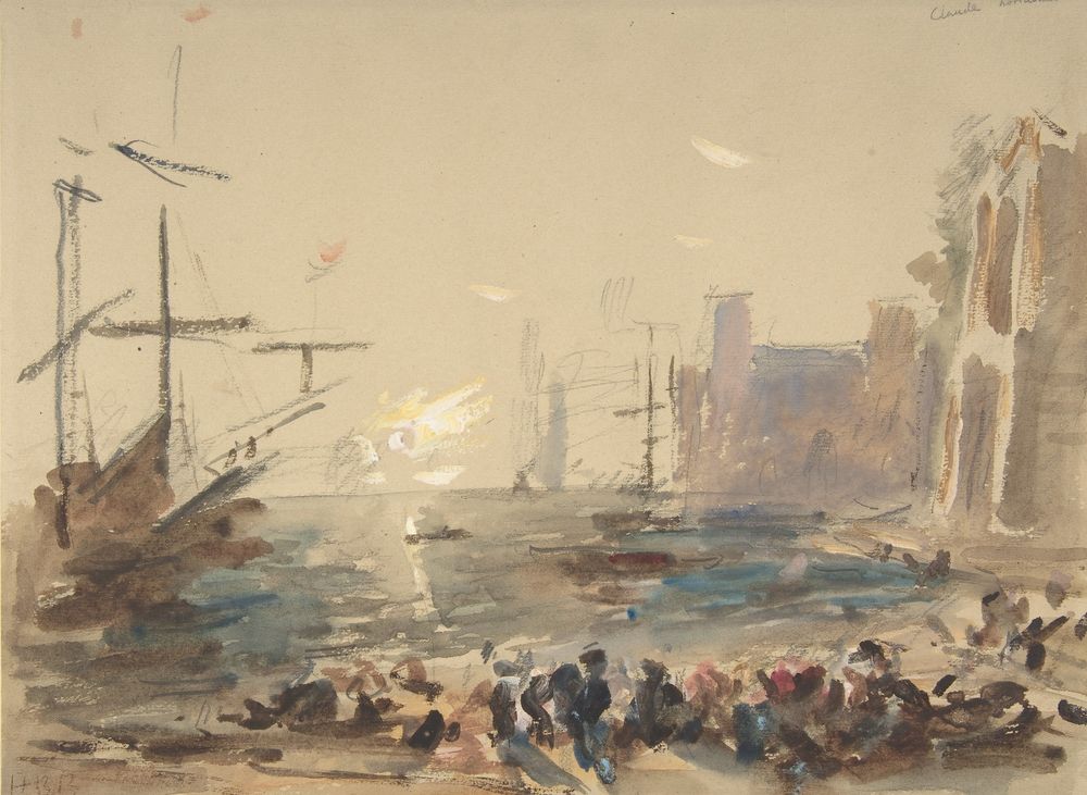 Seascape (recto); Indecipherable sketch (verso) - by Hercules Brabazon Brabazon