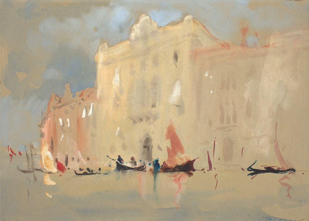 Gondolas Before a Palace on the Grand Canal in Venice - by Hercules Brabazon Brabazon