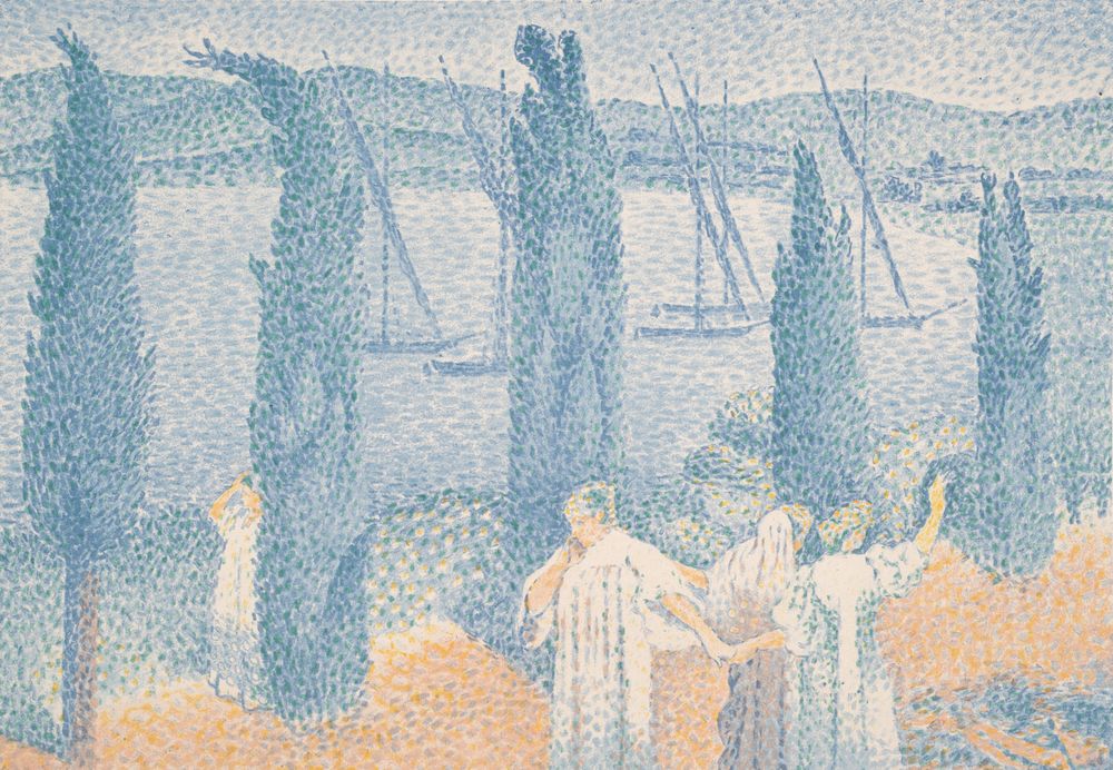 La Promenade (au bord du lac) - by Henri-Edmond Cross