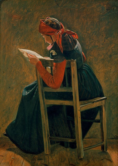 A young girl frem Salling reading. Study. - by Christen Dalsgaard