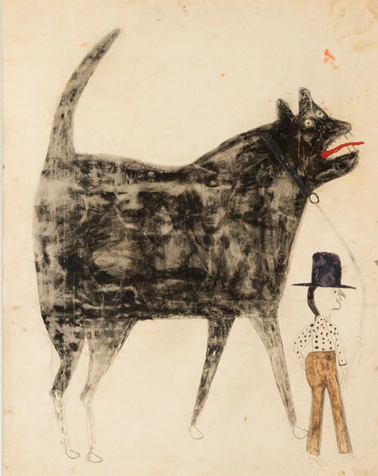 Man and Large Dog (On reverse: Man and Woman) - by Bill Traylor