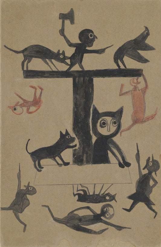 Figures and Construction with Cat - by Bill Traylor