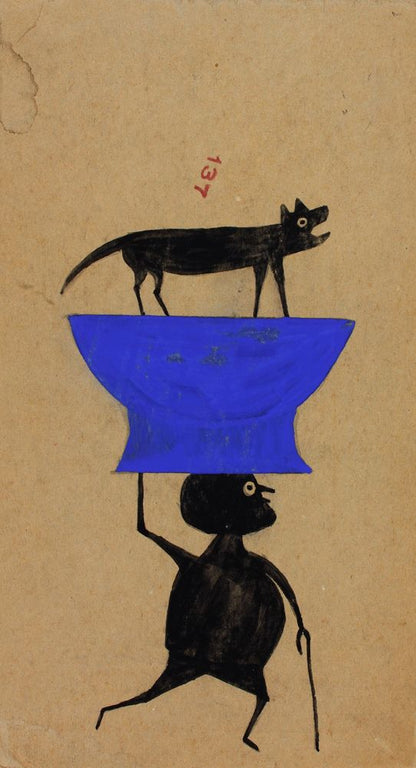 Untitled (Man Carrying Dog on Object) - by Bill Traylor