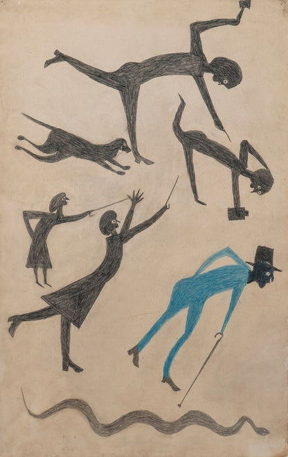 Untitled (Event with Man in Blue and Snake) - by Bill Traylor