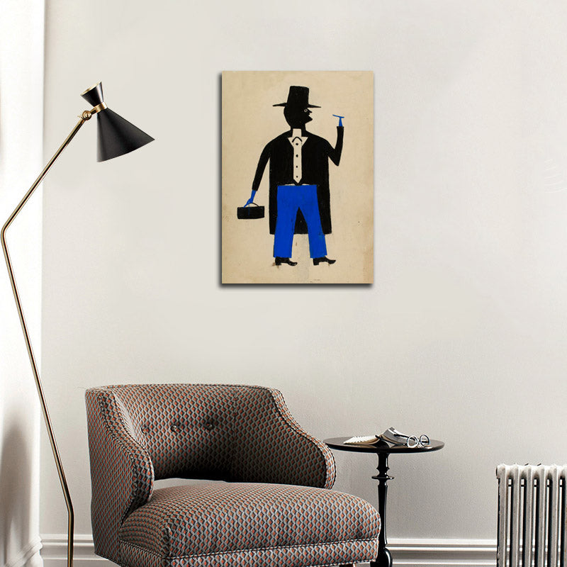 Man in Black and Blue with Cigar and Suitcase - by Bill Traylor