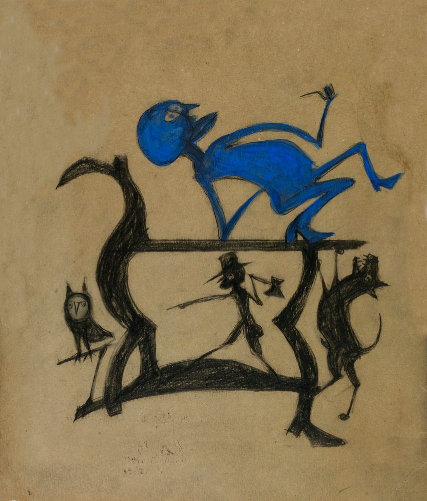 Untitled (Legs Construction with Blue Man) - by Bill Traylor