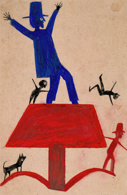 Untitled [Blue Man on Red Object] - by Bill Traylor