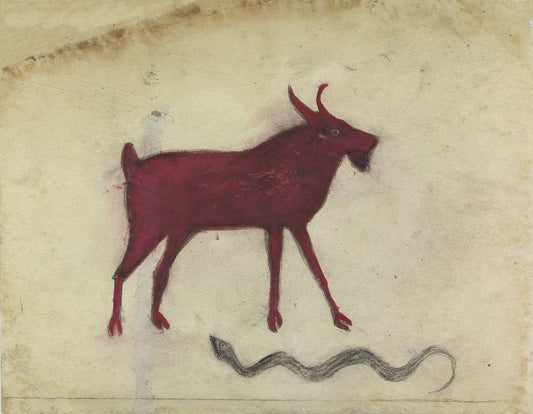 Untitled (Red Goat with Snake) - by Bill Traylor