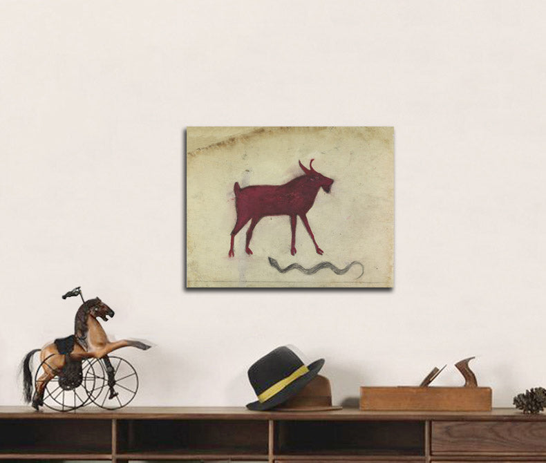 Untitled (Red Goat with Snake) - by Bill Traylor