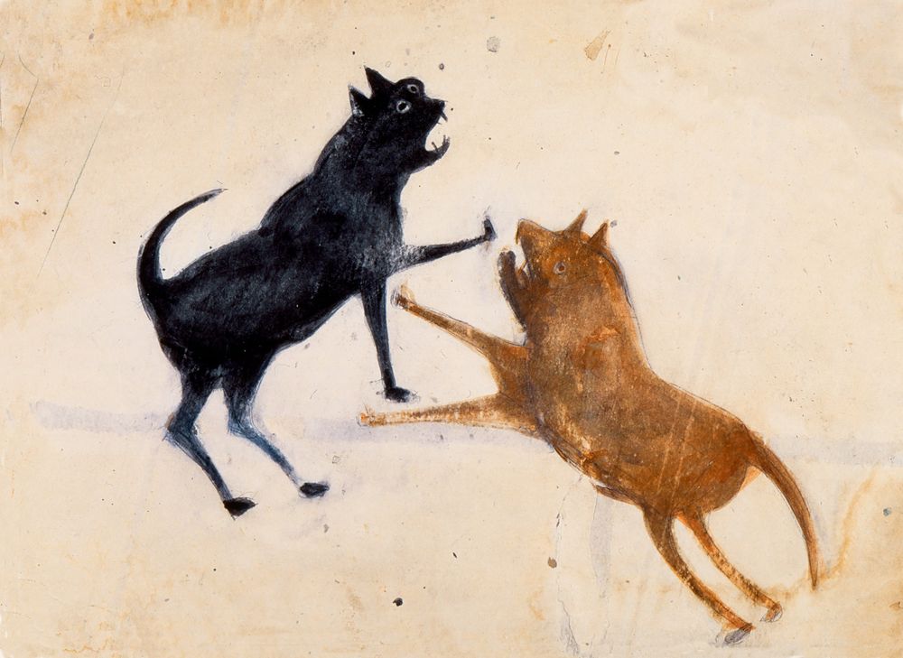 Untitled [Two Dogs Fighting] - by Bill Traylor