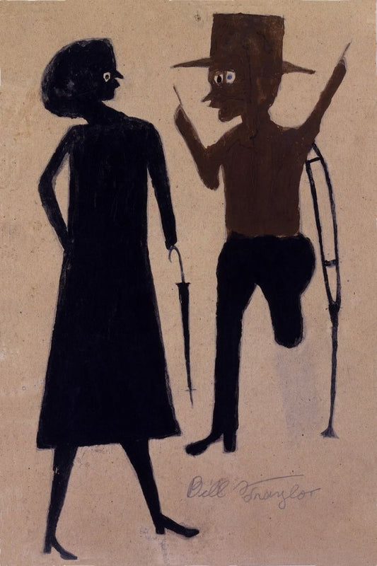 Untitled (Woman with Umbrella and Man on Crutch) - by Bill Traylor