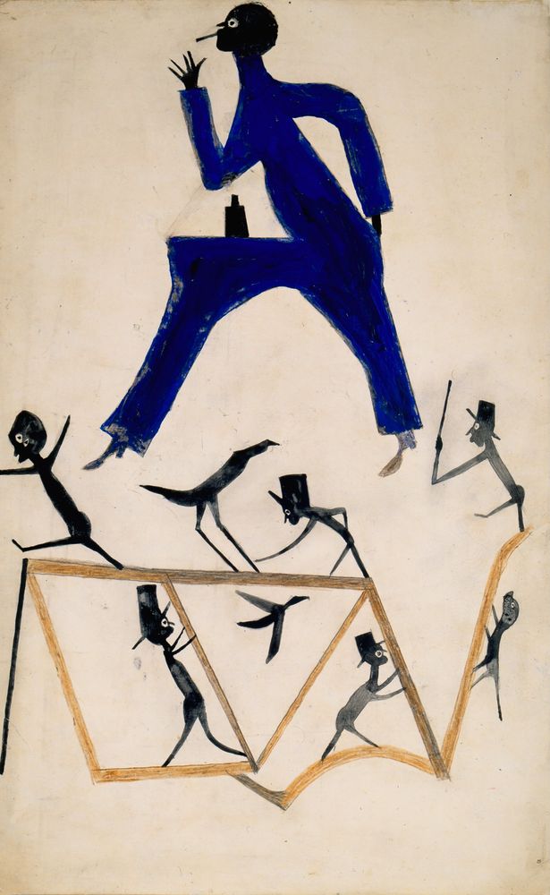 Untitled [Smoking Man with Figure Construction] - by Bill Traylor