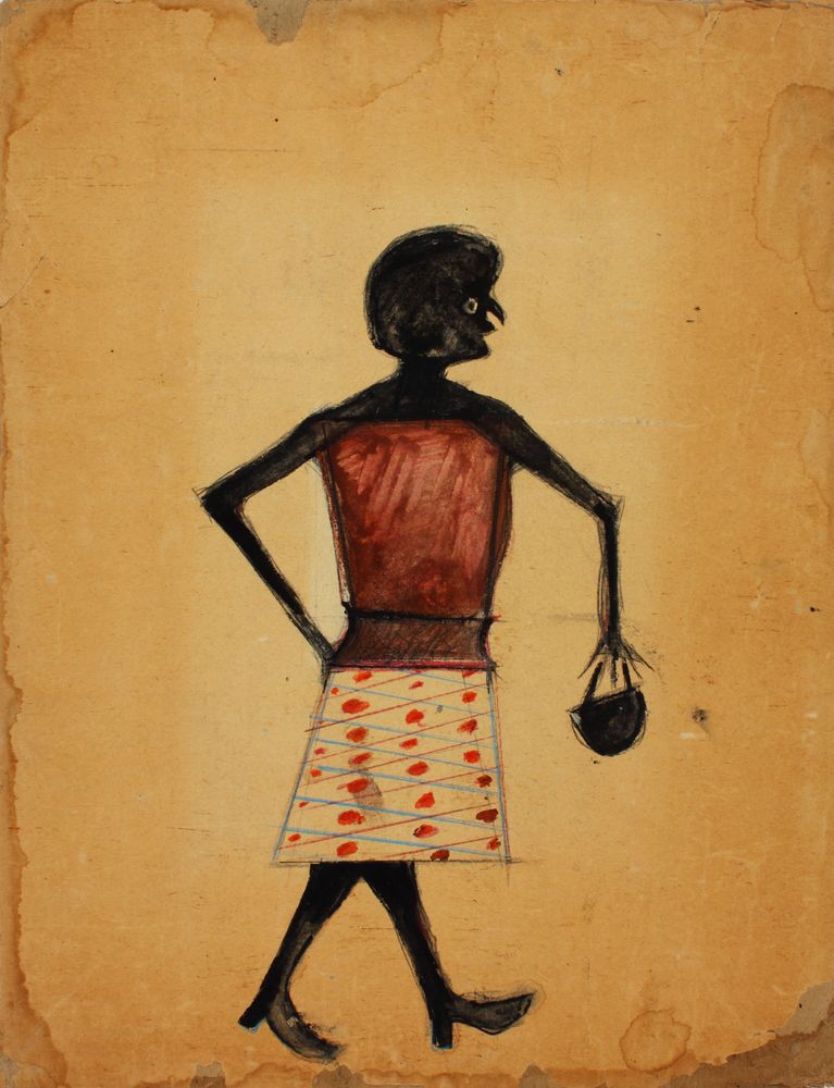 Untitled [Woman Walking with Handbag] - by Bill Traylor