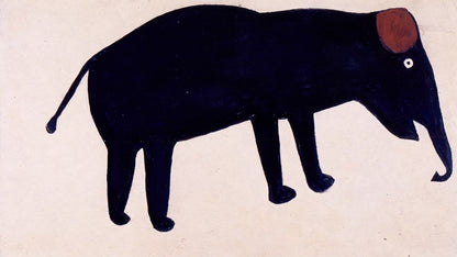 Untitled [Black Elephant with a Brown Ear] - by Bill Traylor