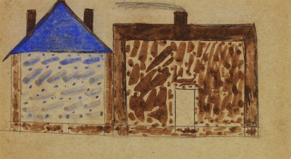 Untitled [Blue and Brown Buildings] - by Bill Traylor