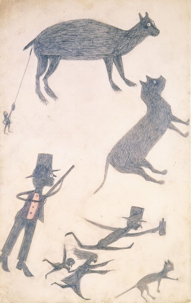 Untitled [Men Shooting Bear] - by Bill Traylor