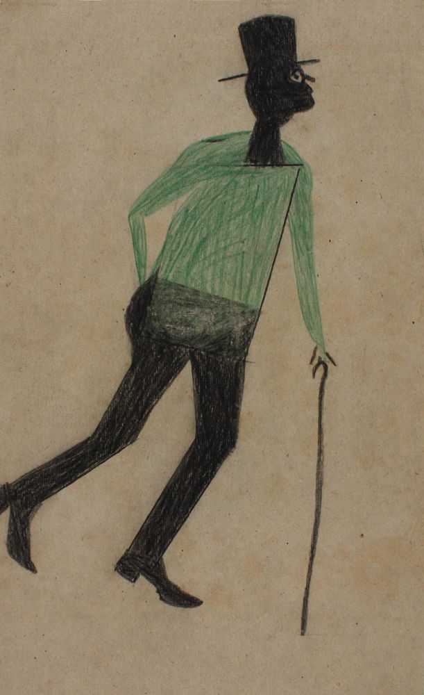 Untitled [Single Figure Walking with Cane] - by Bill Traylor