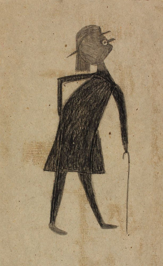 Untitled [Figure with Cane Looking Up] - by Bill Traylor