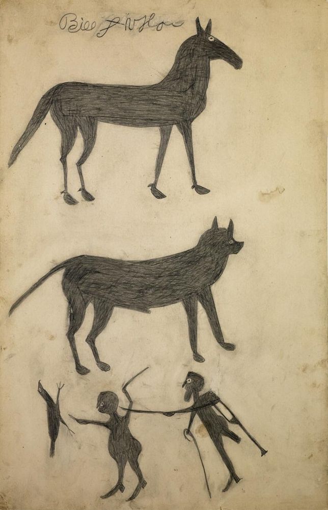 Untitled (Mule, Dog, and Scene with Chicken) - by Bill Traylor