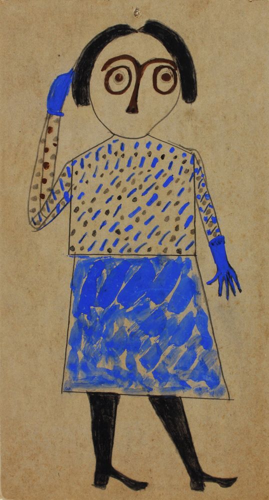 Untitled [Woman in Blue Skirt and Gloves] - by Bill Traylor