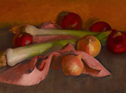 Still Life, Onions and Leeks - by Bernard Meninsky