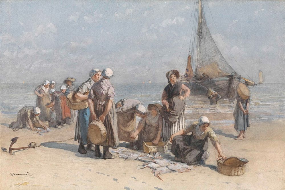 Vissersvrouwen op het Scheveningse strand - by Bernard Blommers