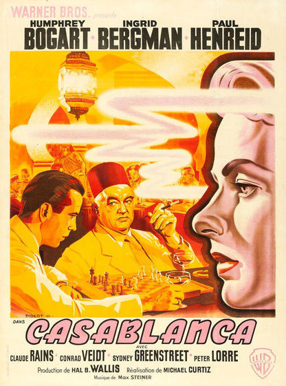 Casablanca (Warner Brothers, 1947). First Post-War Release French Poster, Pierre Pigeot Artwork Movie Poster Reprint