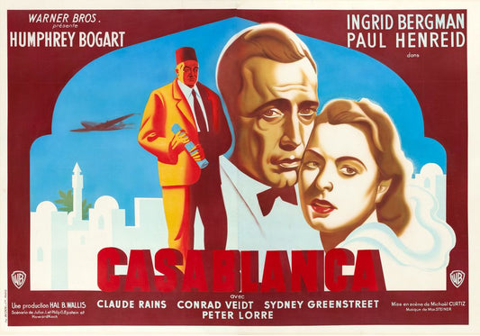 Casablanca (Warner Brothers, 1947). First Post-War French Release Poster, Artwork Attributed to Hervé Morvan. Movie Poster Reprint