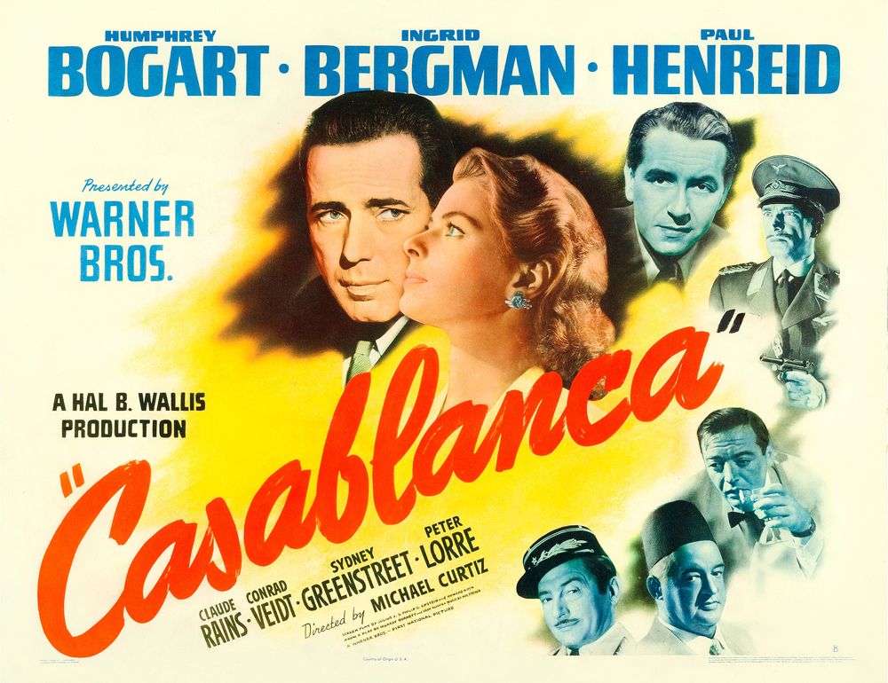 Casablanca (Warner Brothers, 1942). Half Sheet Poster, Style B. Movie Poster Reprint