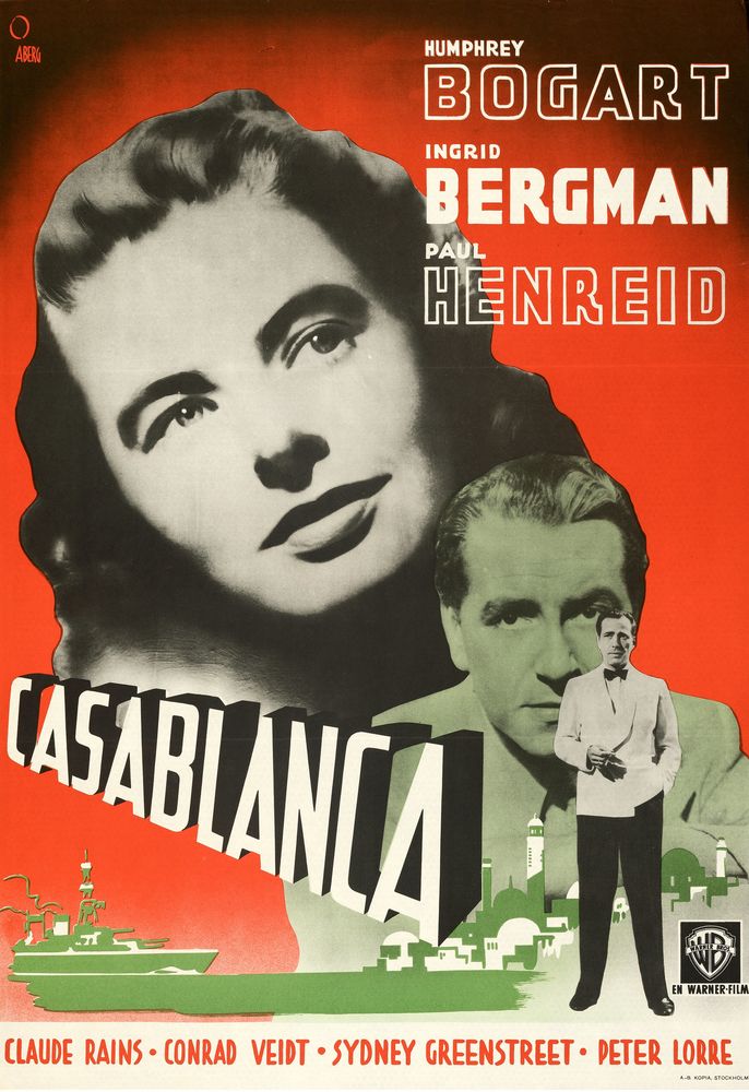 Casablanca (Warner Bros., R-1940s). Swedish Poster, Gosta Aberg Artwork. Movie Poster Reprint