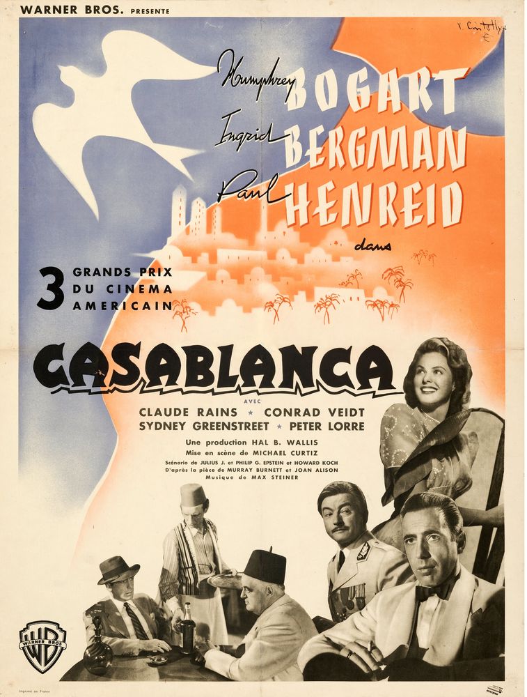 Casablanca (Warner Bros., 1947). French Poster, Vincent Cristellys Artwork. Movie Poster Reprint