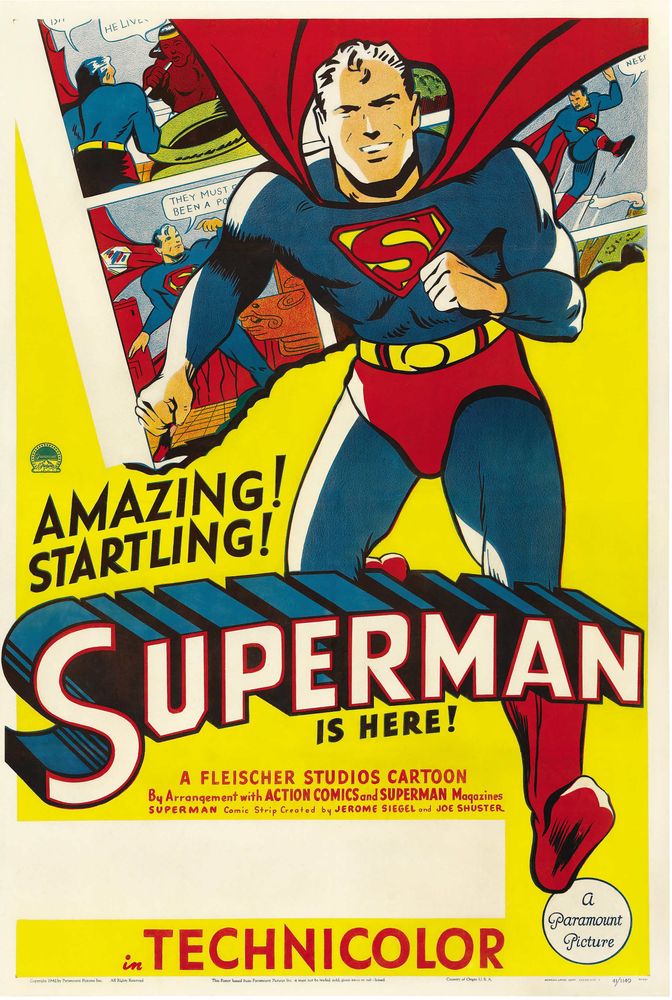 Superman Cartoon Stock (Paramount, 1941) Movie Poster Reprint