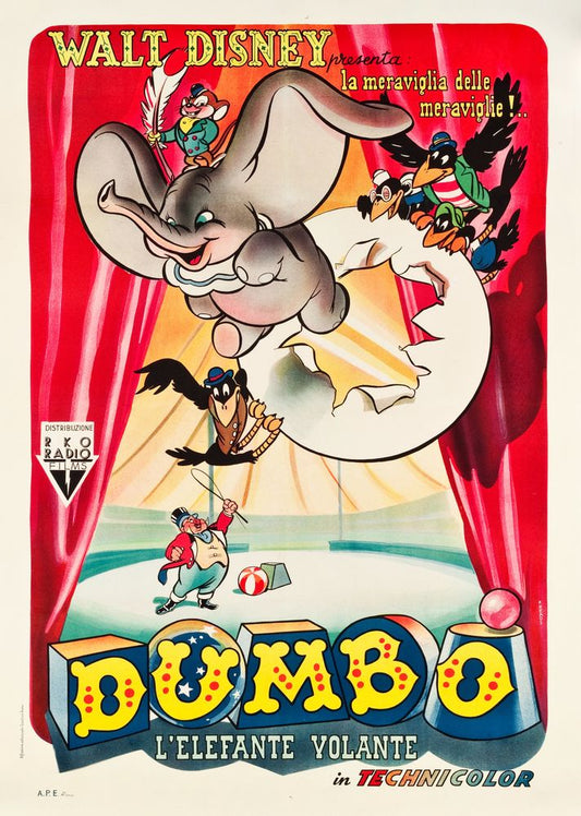 Dumbo (RKO, 1948). First Post-War Release Italian Movie Poster Reprint