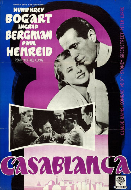 Casablanca (Warner Brothers, R-1957). Full-Bleed Swedish Movie Poster Reprint